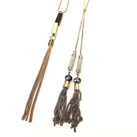 Gold tone & black tassel necklace bundle - Picture 1 of 8
